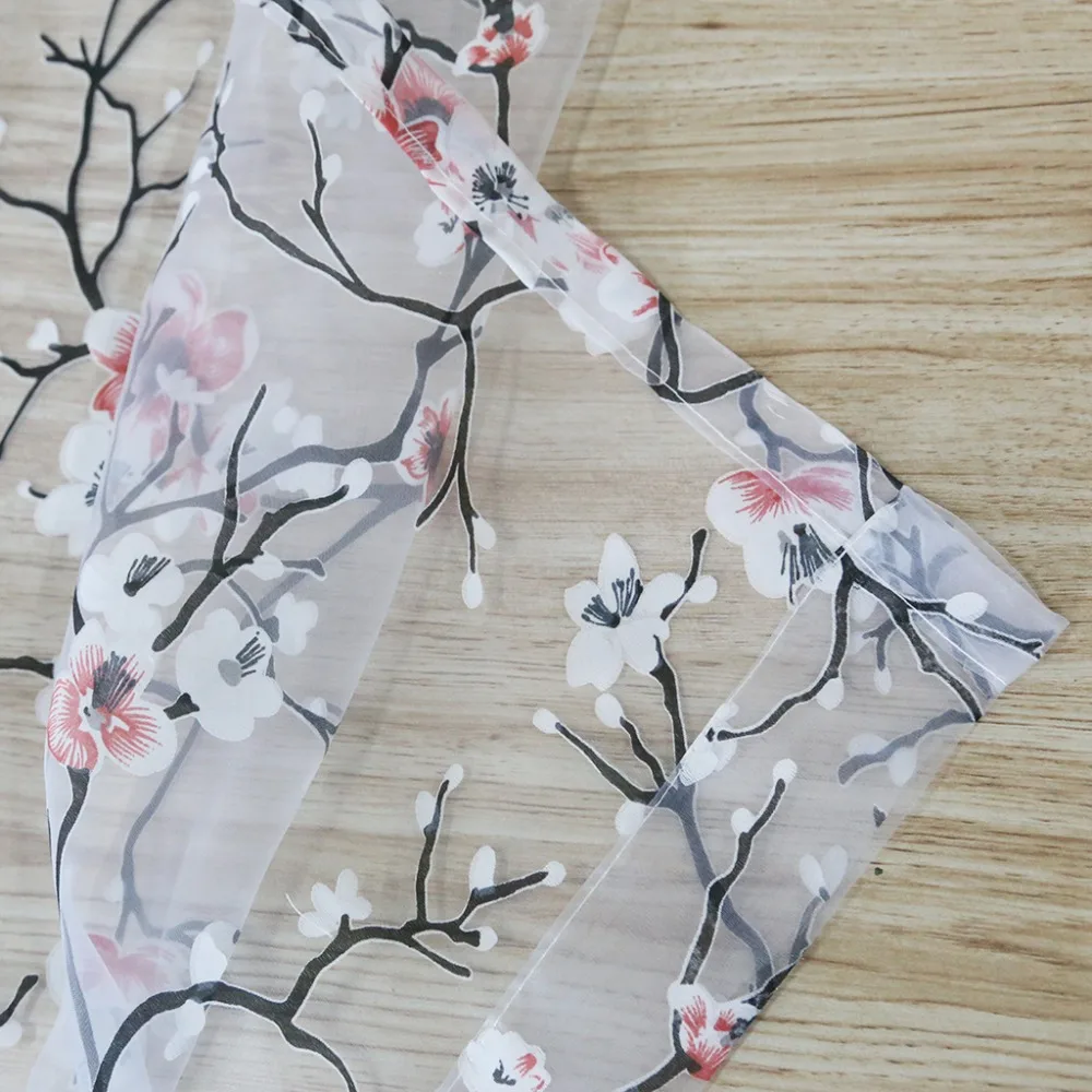 Занавеска на окна с принтом цветов Красной сливы для дома гостиной прозрачная