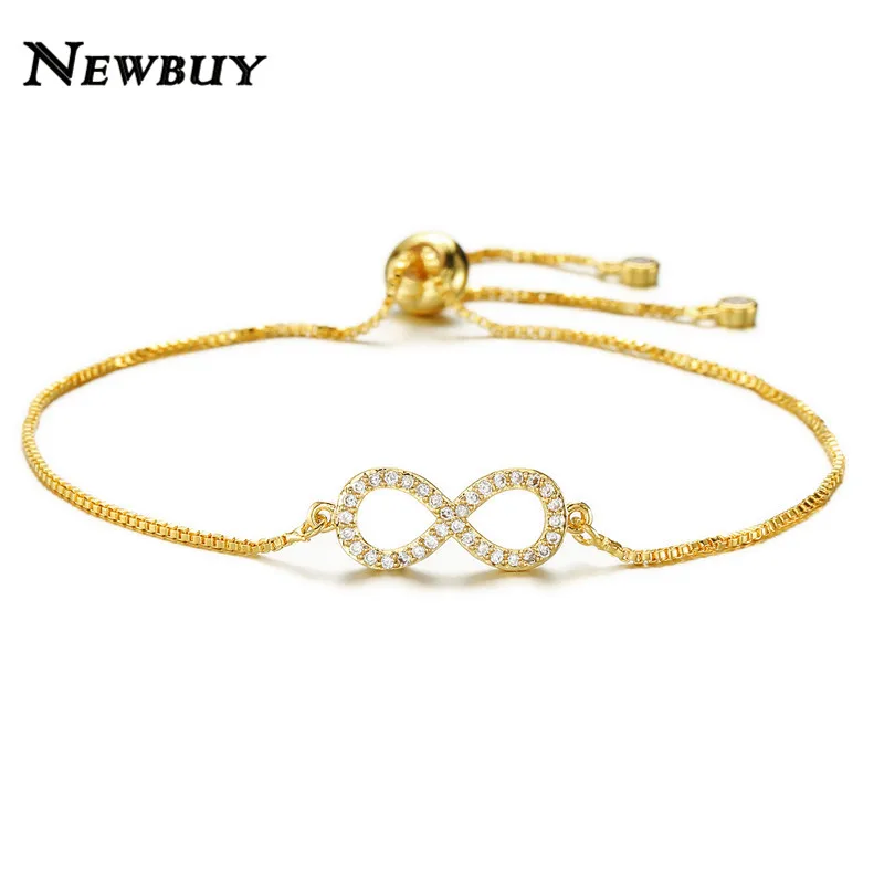 NEWBUY Модные 8 формы браслеты с кулоном в форме бесконечности для женщин серебристый цвет прозрачный кубический инкрустация цирконием Браслеты регулируемые - Окраска металла: NBSL012