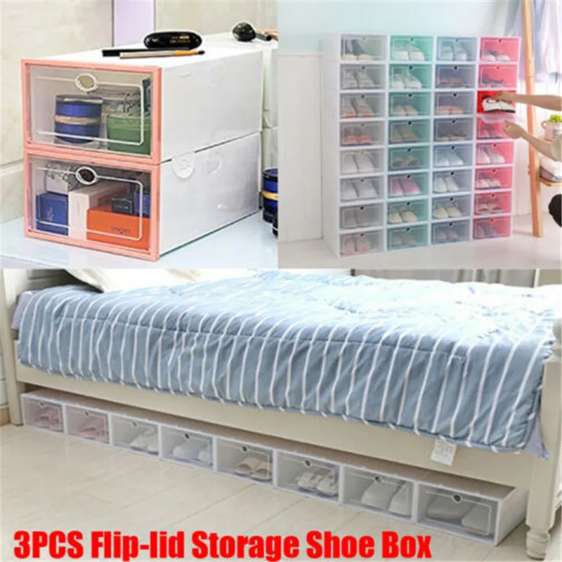 2019 Clear plastic storage compartment cover for stacking space and saving the main button Portable Shoes Storage Boxes | Дом и сад
