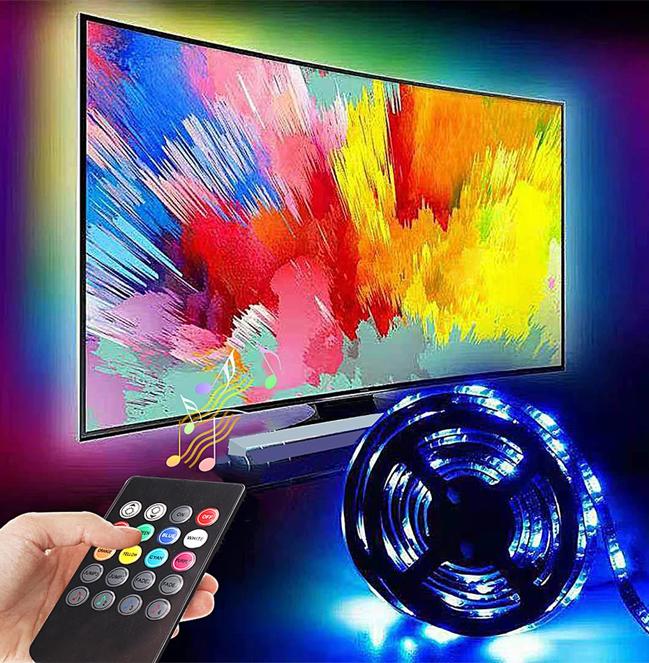 5 В USB Светодиодная лента 5050 RGB ТВ ПОДСВЕТКА 30 светодиодный s/m со звуковым датчиком 20Key RF музыкальный контроллер 50 см 1 м 2 м набор RGB светодиодный лента