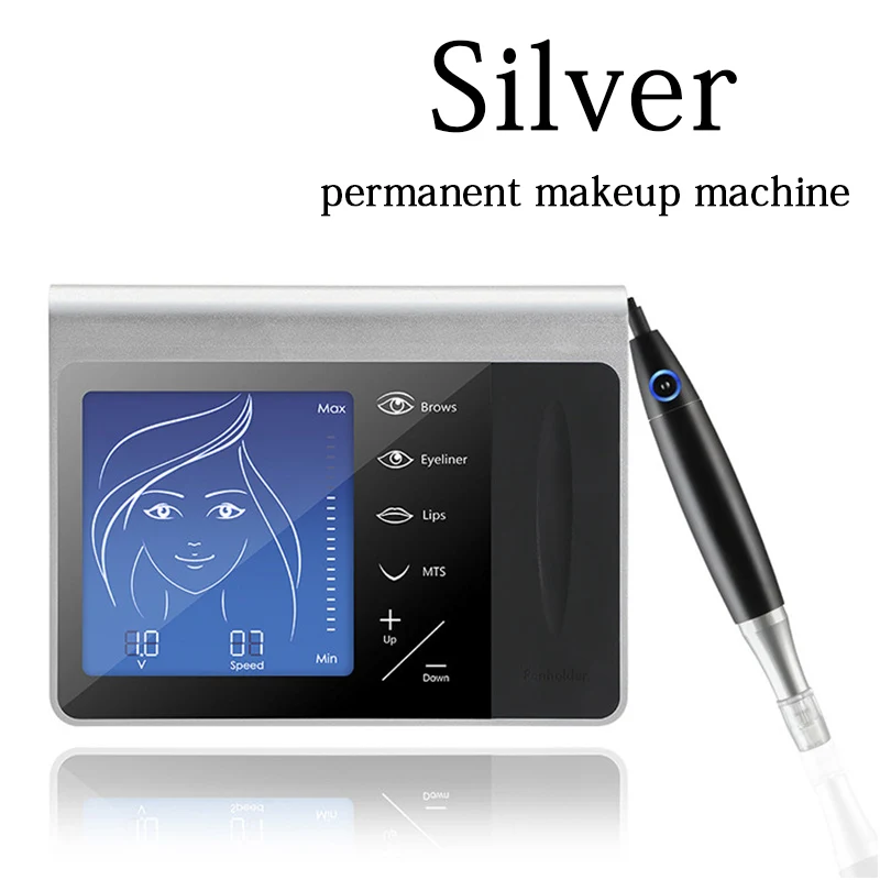 Silver Многофункциональная микроблейдинг тату-ручка, машинка для бровей, губ, подводка для глаз, Перманентный макияж, косметическое устройство, тату-пистолет, контрольный комплект - Цвет: Silver