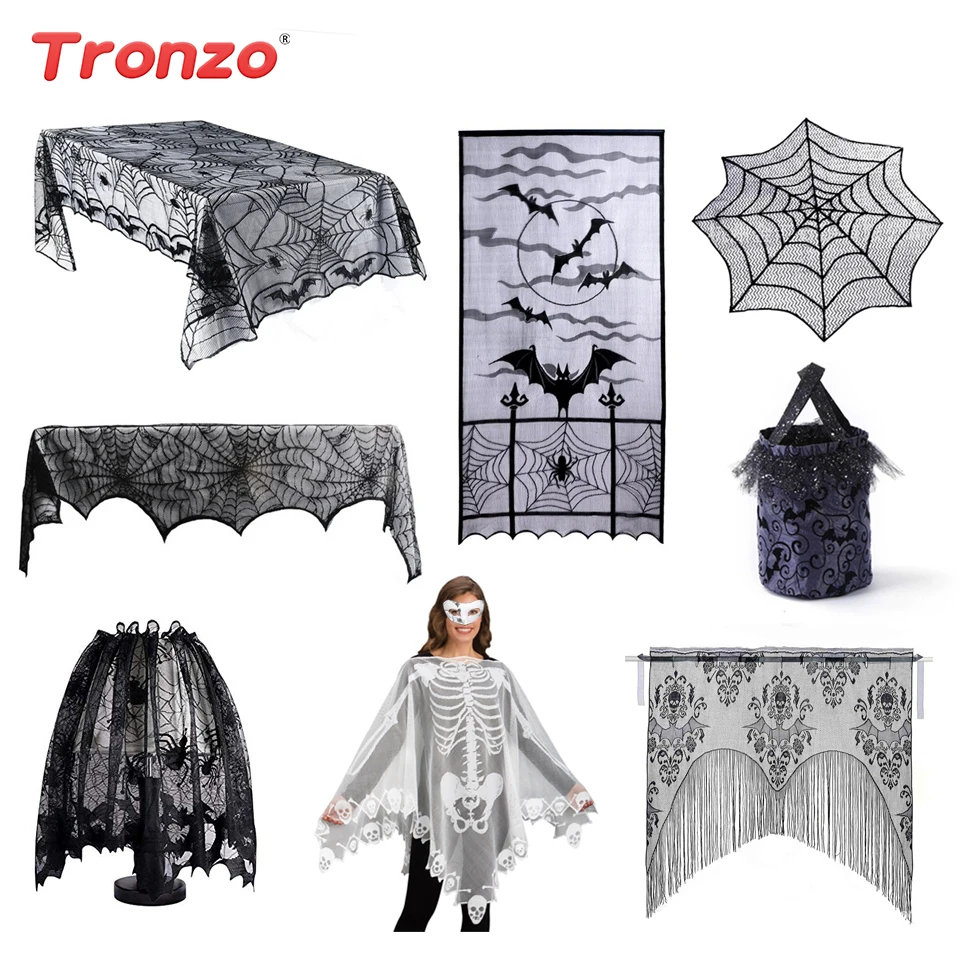 Кружевная скатерть Tronzo для украшения стола на Хэллоуин паутина шарф камина