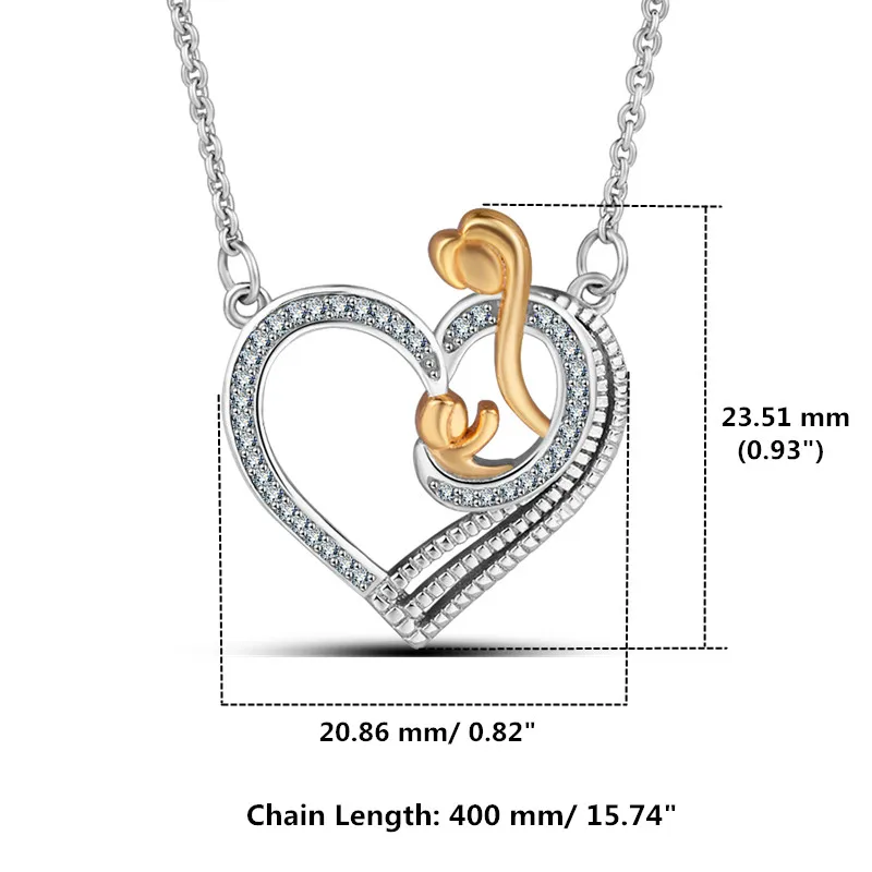 Подвеска в виде сердца из серебра 100% пробы с кристаллами|mother and|crystal heart pendantheart pendant