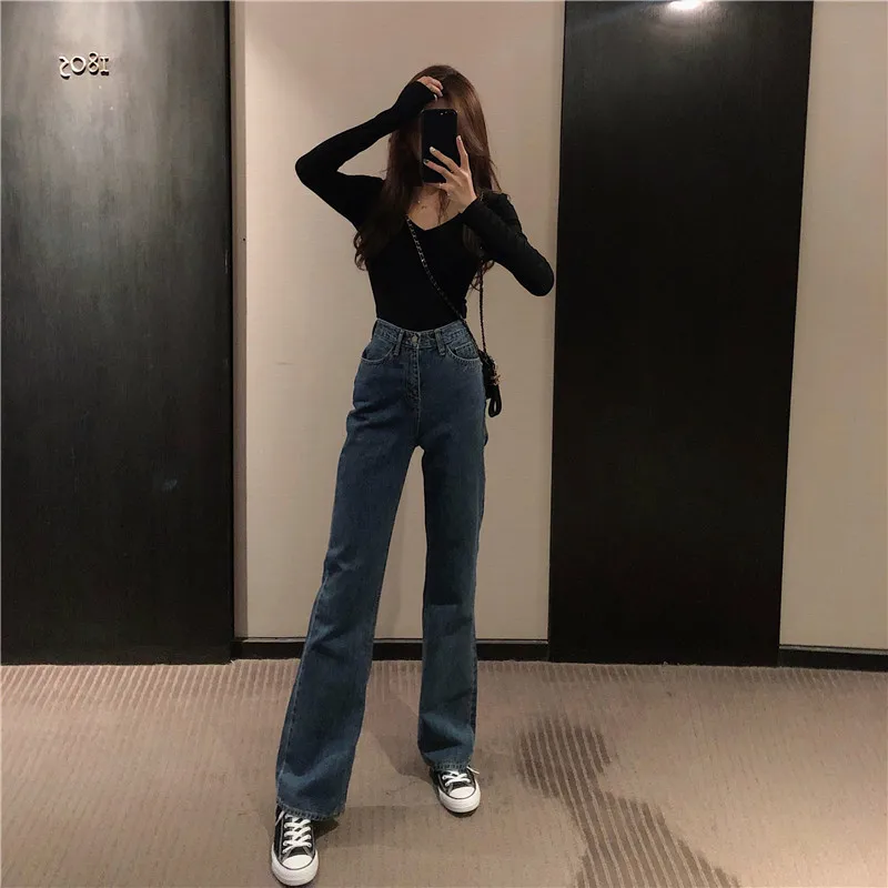 Хит, женские джинсы с высокой талией, широкие, свободные, для отдыха, Vogue, деним, полная длина, прямые, повседневные, весна-лето