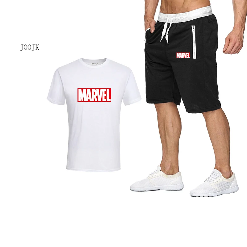 Комплекты с принтом MARVEL мужская футболка + шорты спортивный костюм из двух