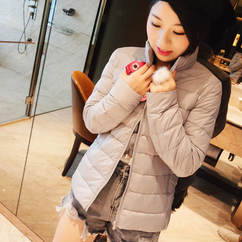 

Stand collar ultra thin lightweight fashion white duck down jackets women down coats outerwear 2019 autumn winter