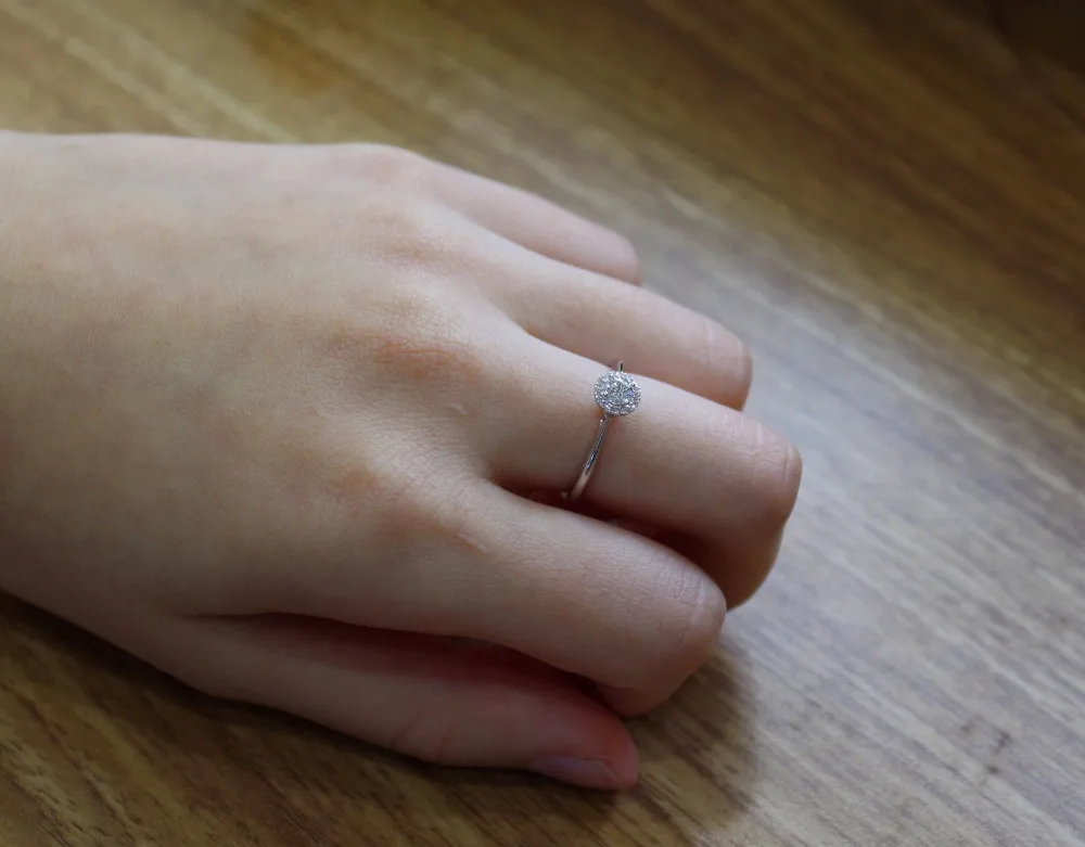 Lasamero 0. 185 ct FG/SI круглая огранка современный Halo природных алмазов кольцо для Для женщин 18 К белого золота сертифицированы Обручение обручальное кольцо