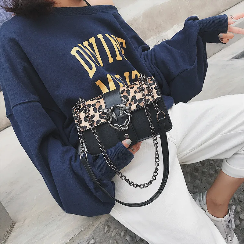 Ladies bag 2019 autumn and winter new leopard chain small square fashion shoulder Messenger | Багаж и сумки
