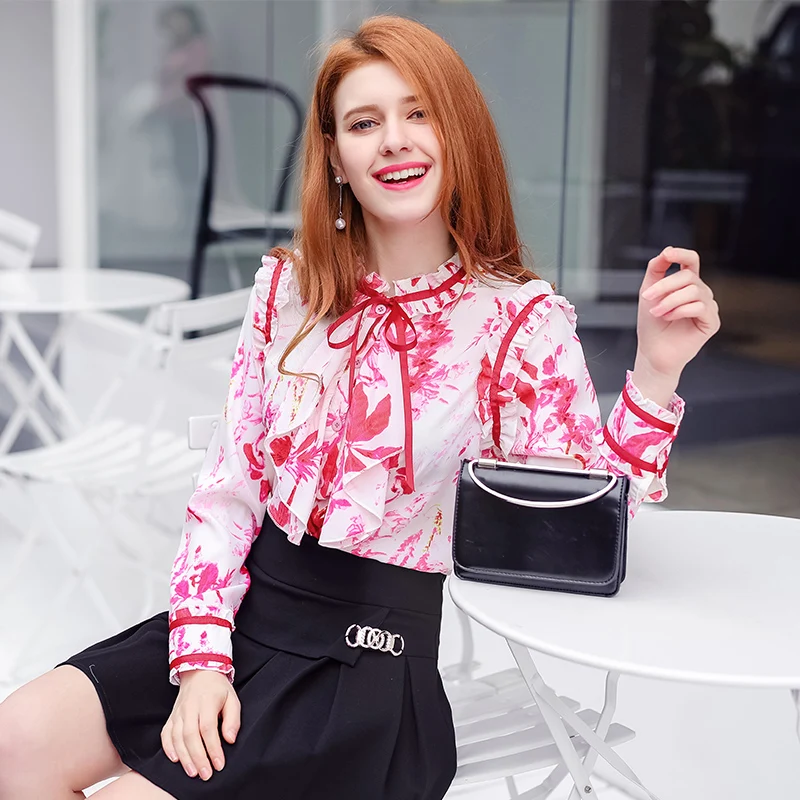Комплект из модных женских блузок 2019 новые осенние шифоновые длинные рукава