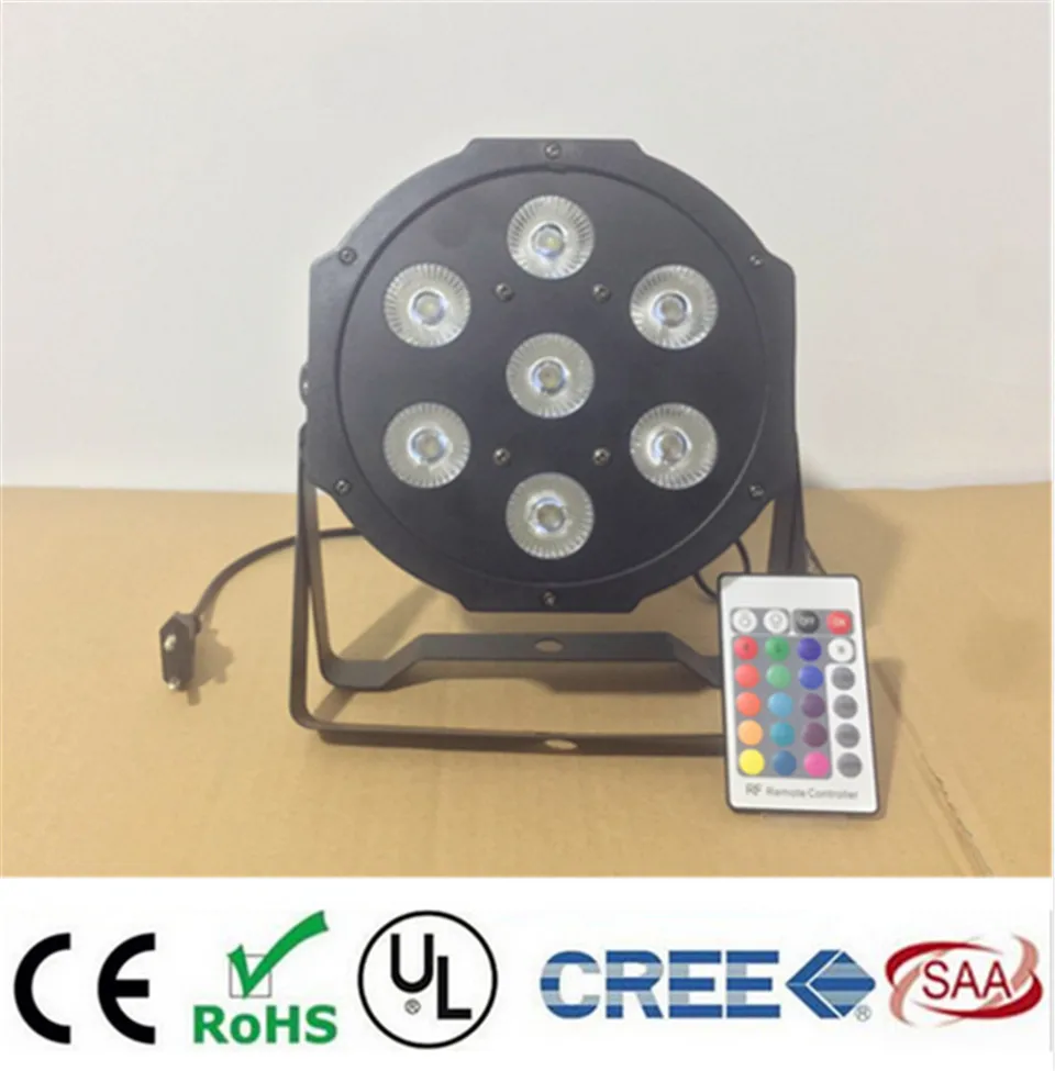 2 unids/lote пульт дистанционного управления led par 7x12 w rgbw 4in1 de lujo luces dmx 4/8 canales plana|led 7x12|led