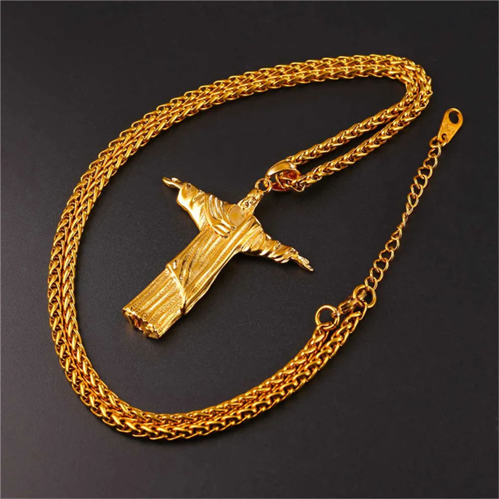 Новинка 2017 мужские ожерелья с искупителем Христа нержавеющая сталь золотой цвет