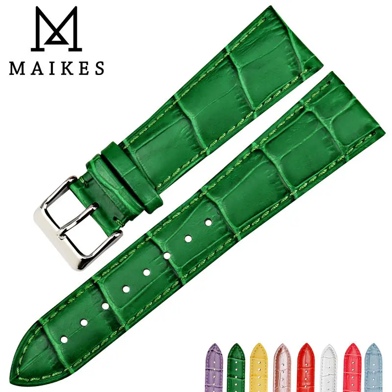 MAIKES New watch accessories 12mm-22mm watchbands women blue genuine leather watch strap wristband for Citizen watch band