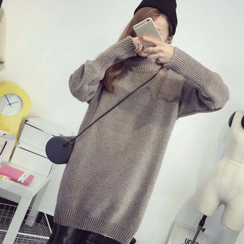 Женские зимние свободные топы с воротником черепашкой вязаный Повседневный