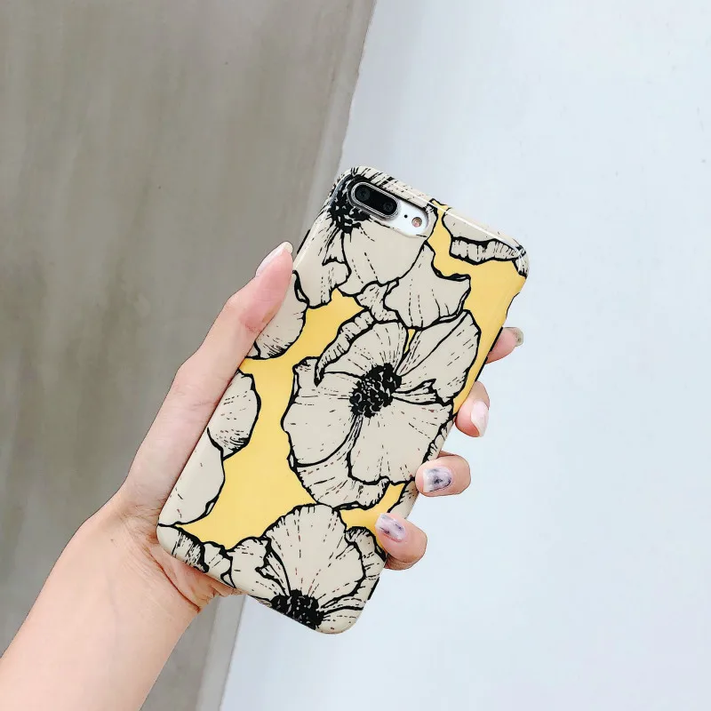 POBLU Retro Flowers Phone Case For iphone X XS 6S 7 8 Plus Glossy Soft IMD Back Cover Fashion Cute Cartoon Shell |