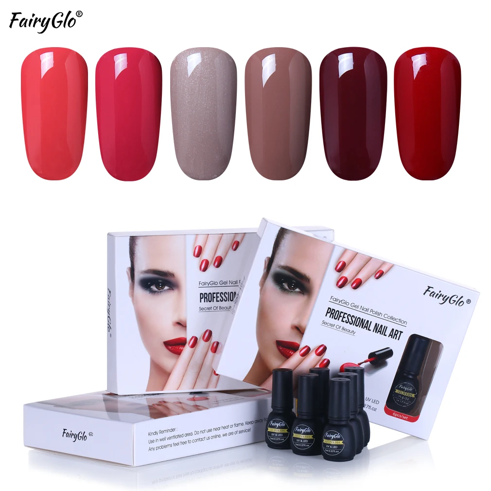 FairyGlo 6 шт./лот Гель лак чистого цвета с подарочной коробкой полуперманентный для