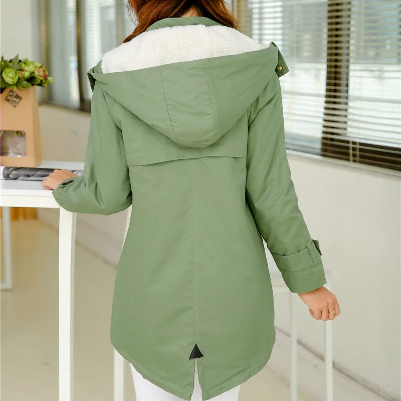 

Women Parkas Winter Coats Hooded Thick Cotton Warm Female Jacket Fashion Mid Long Wadded Coat Outwear Plus Size