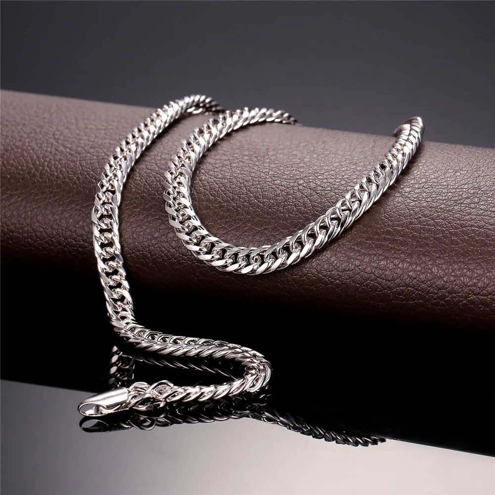 U7 Мужские Панцирь Цепи Ожерелья Ювелирные Изделия Позолоченные 76cm Длина 4 Цвета