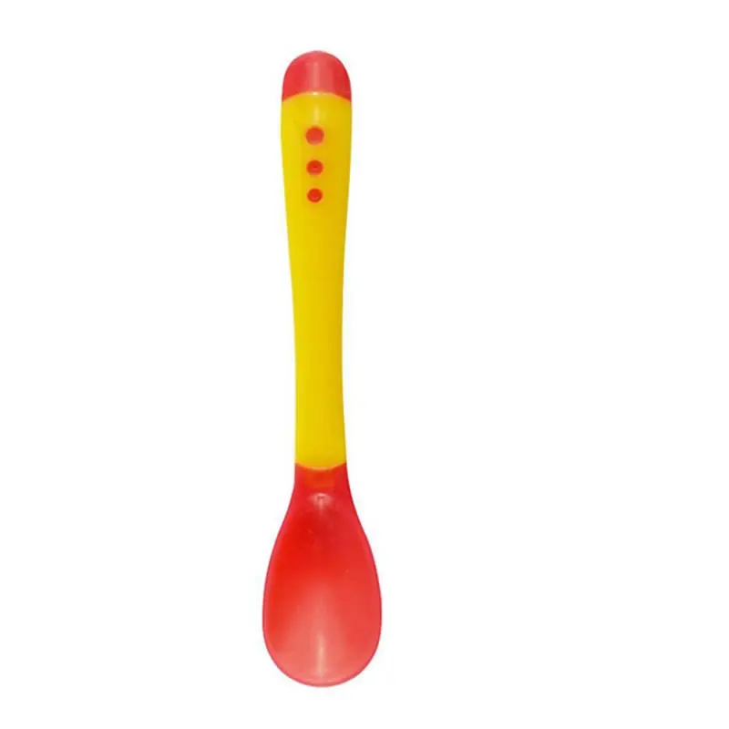 Yellow spoon Детская ложка с датчиком температуры и вилкой безопасный силикон bean столовая ложка+ вилка Bebe Фидер посуда bean посуда - Цвет: Yellow spoon