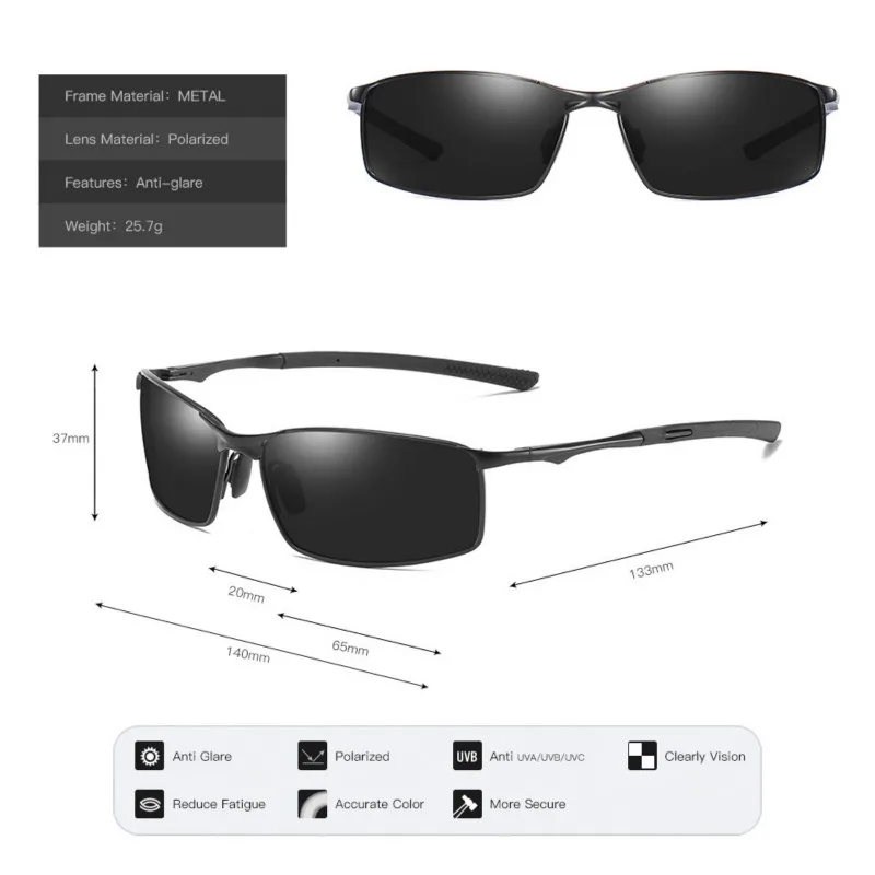 

Vintage Square Polarized Driving Sunglasses Men Brand Designer Rectangle Alloy Mirror Sun Glasses Fishing Shades UV400 Goggles