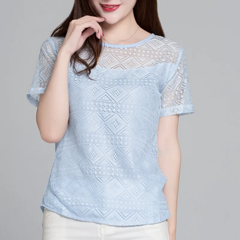 Для женщин Blusas лето плюс Размеры XXL белая рубашка женская Кружевная Мода Досуг