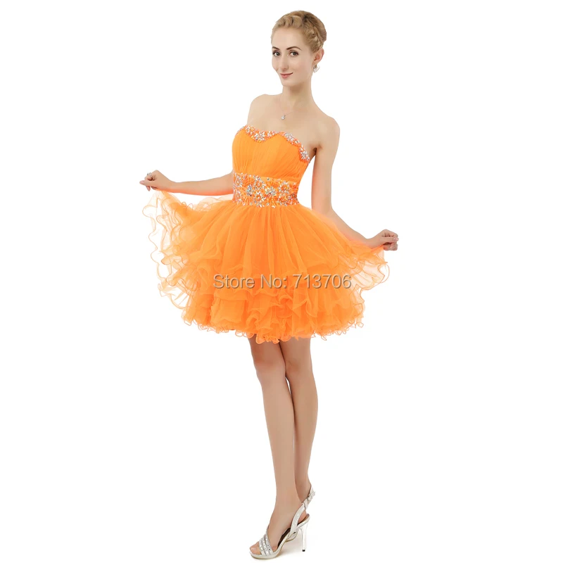 Новое поступление 2017 года Реальная Модель Оранжевый бальное платье из тюля колен