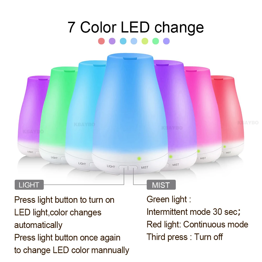 Ultrasonic Humidifier Aromatherapy Oil Diffuser Cool Mist With Color LED Lights essential oil diffuser Waterless Auto Shut-off | Бытовая