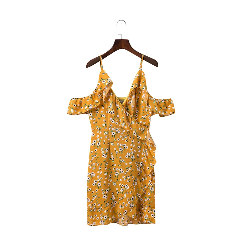 NVZHUREN Spaghetti Strap V Neck Summer Dresses For Women Brand Design Print Dress With Sashes Ladies Cute Off Shoulder | Женская одежда