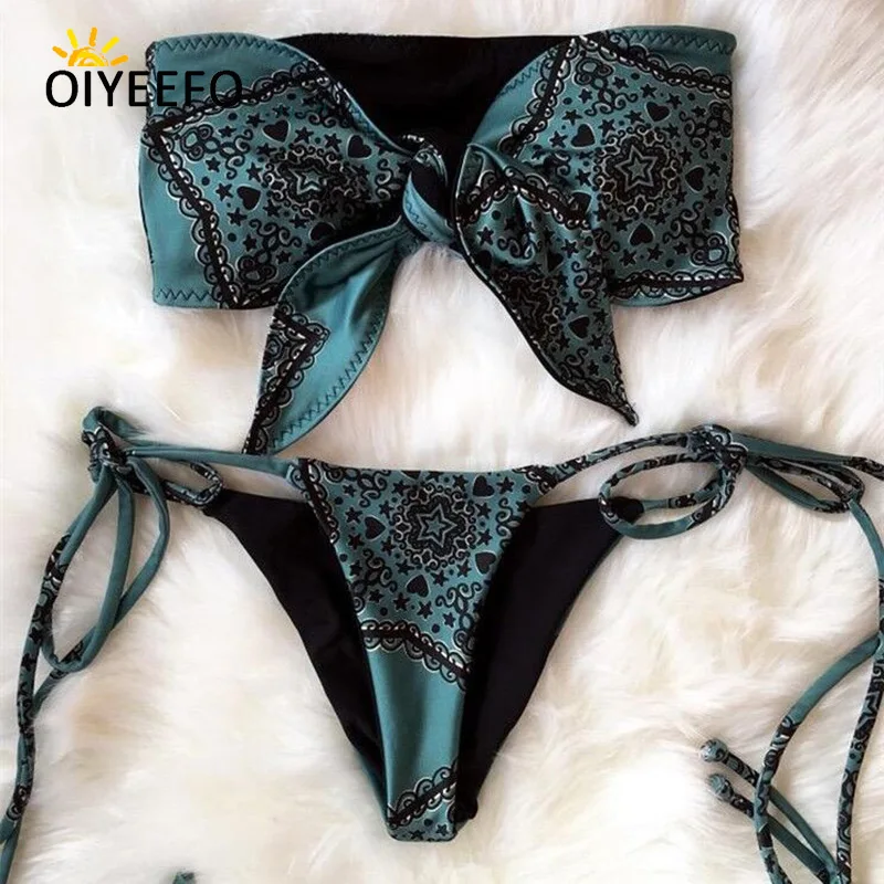 Oiyeefo Узел Бандо пляжный купальник может печати женщина купальники для малышек