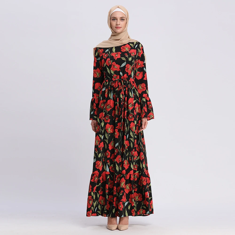 Фото Buytiz 2019 принт мусульманское abaya ОАЭ Сетчатое платье макси Бохо Креп Длинные халаты Buytiz 2019 принт мусульманское abaya ОАЭ Сетчатое платье макси Бохо Креп Длинные халаты