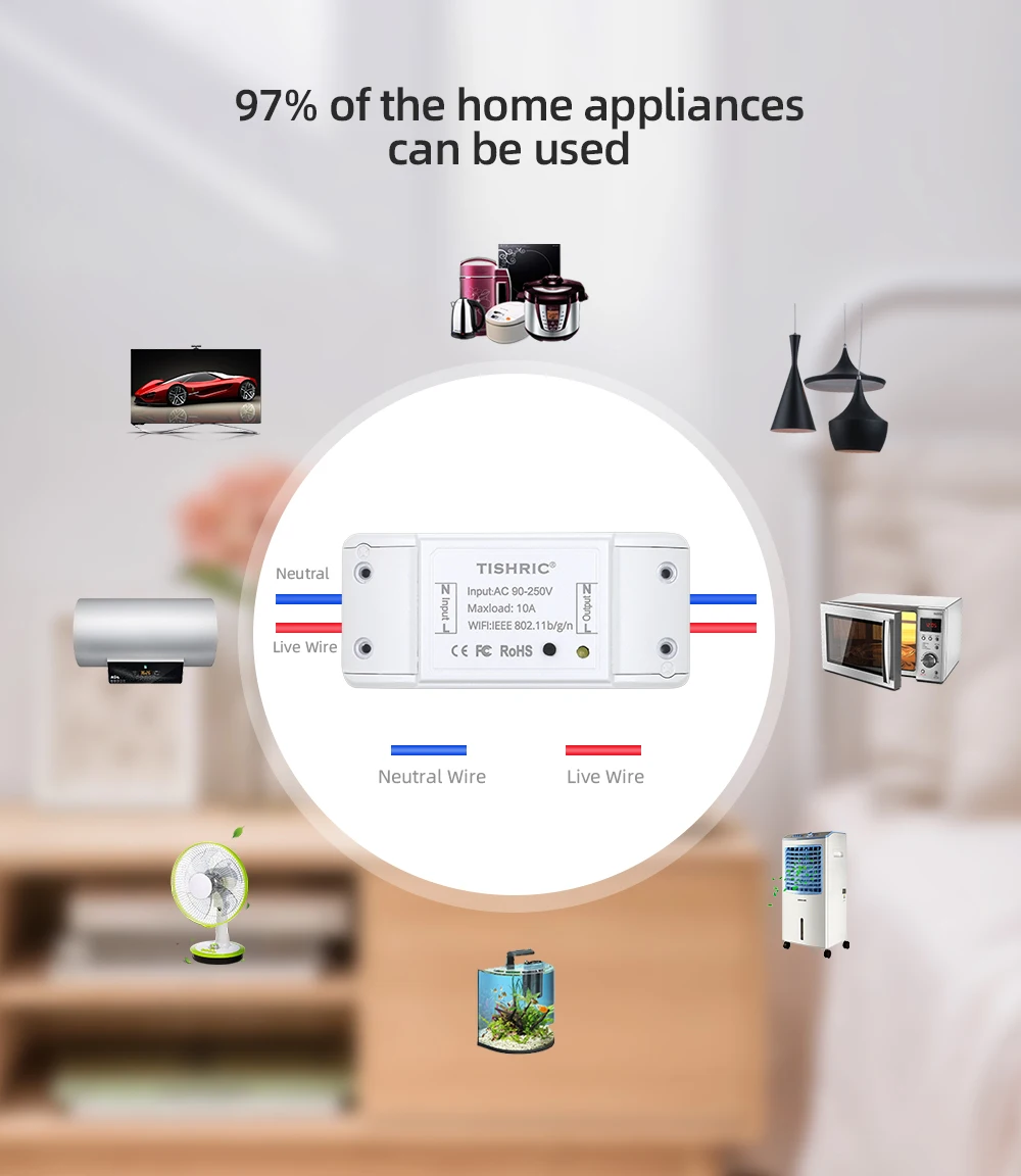 TISHRIC умный wifi переключатель беспроводной светильник Универсальный DIY модуль дистанционного управления умный дом автоматизация Alexa LAN eWelink 10A 16A