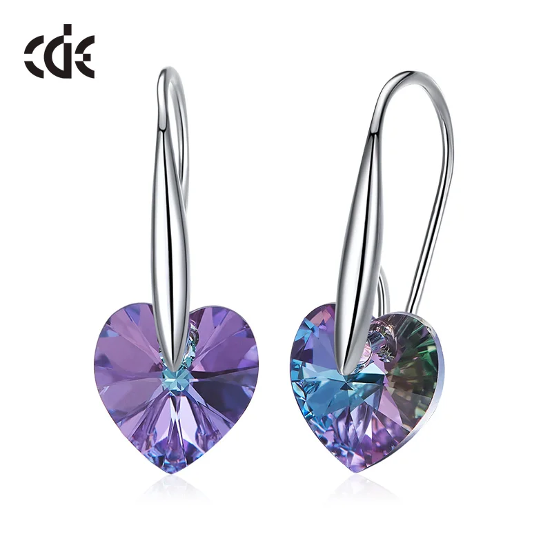Photo Color CDE 925 пробы серебряные серьги, украшенные кристаллами, серьги с кристаллами в форме сердца, свадебные Висячие серьги для женщин - Цвет камня: Photo Color