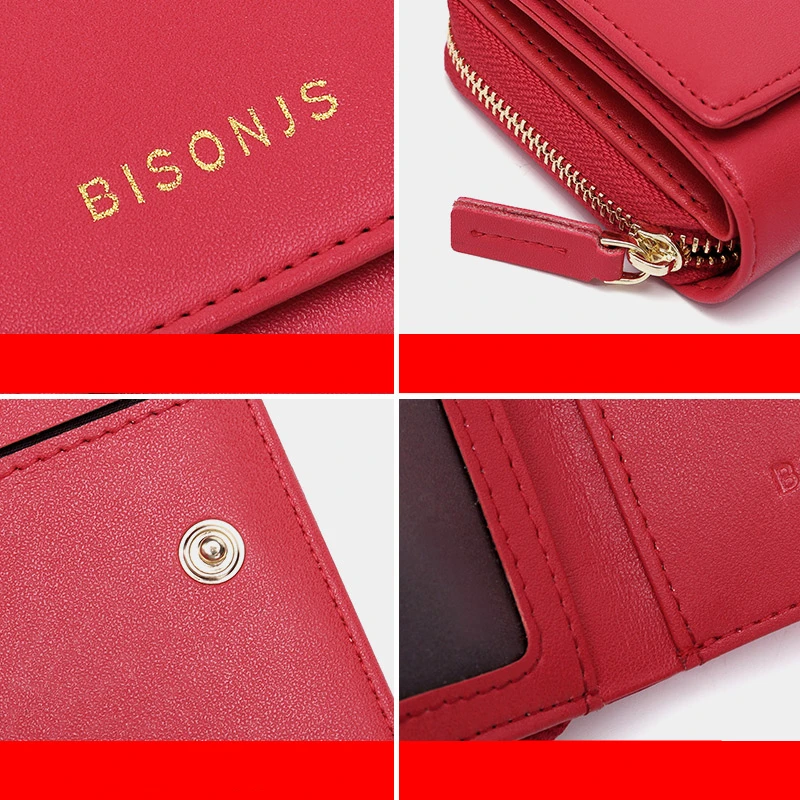 BISON DENIM, коровья кожа, женские кошельки, ID держатель для карт, Дамский кошелек на молнии, карман для монет, короткие маленькие кошельки, высокое качество, B3281