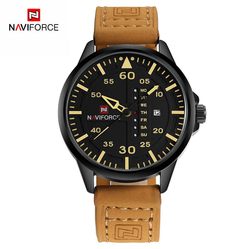 Brown Naviforce бренд Для мужчин Спортивные часы модные Повседневное часы Для мужчин эксклюзивная Водонепроницаемый Кварцевые наручные часы мужской Relogio Masculino - Цвет: Brown