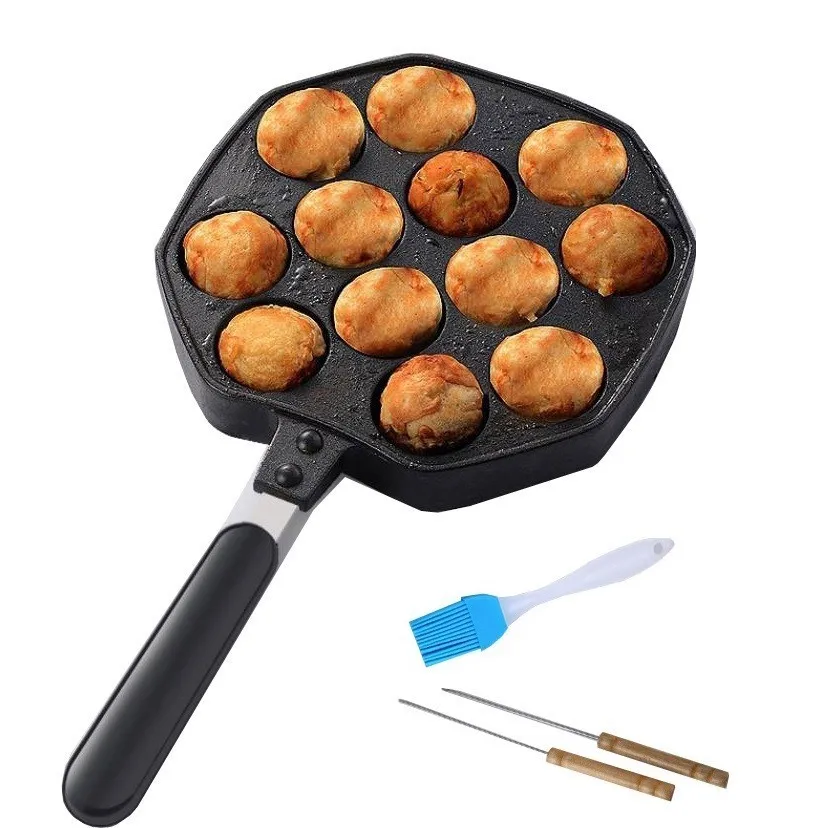 12 отверстий Алюминий сплав такояки Сковорода гриль осьминог мяч чайник Chibi Maruko