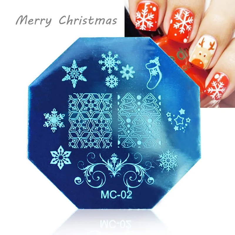 1 ШТ. Новогодняя Тема Ногтей Штамповки Пластин Из Нержавеющей Стали Xmas Снежинка