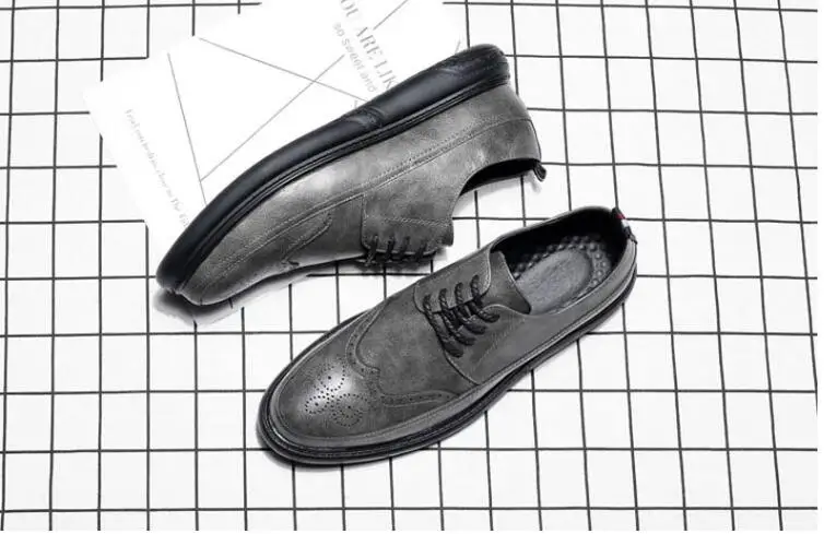 Туфли с острым носком мужские туфли Броги из натуральной кожи со шнуровкой и