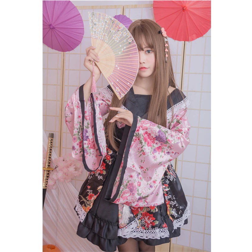 Lovelive/кимоно для девочек; платье японского аниме Kawaii; маскарадные костюмы с цветочным рисунком; причудливая Восточная юката; женская кружевная праздничная одежда в стиле Лолиты