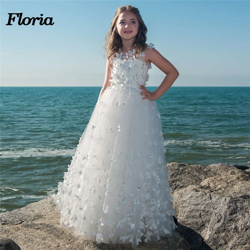 

Butterfly Flower Girl Dresses 2018 Luxury Kids Evening Pageant Ball Gowns First Communion Dresses For Girls Vestidos daminha