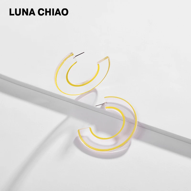 Серьги кольца LUNA CHIAO большие прозрачные акриловые серьги с цветной картиной
