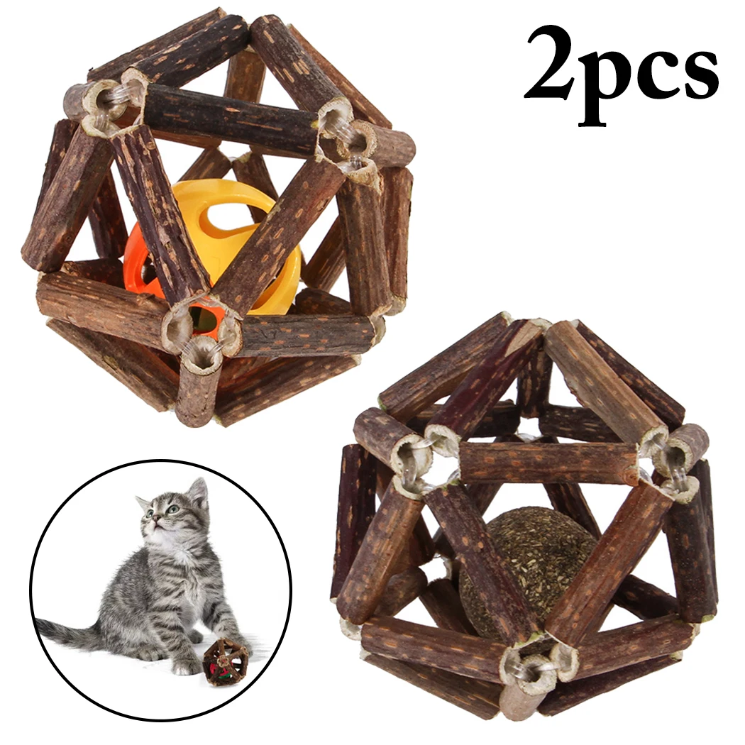 

2pcs Cat Toy Natural Catnip Pet Cat Molar Toothpaste Bell Ball Cat Funny interactive Silvervine Cats Pet Cleaning Teeth Toys