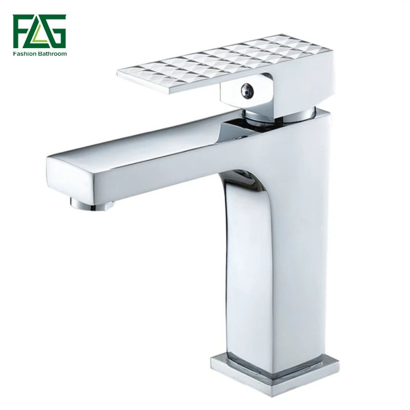 FLG Chrome Brass Basin faucets Deck Mounted Cold and Hot Water Square Bathroom Faucet Bath Sink Spool Tap 851-11C | Обустройство дома