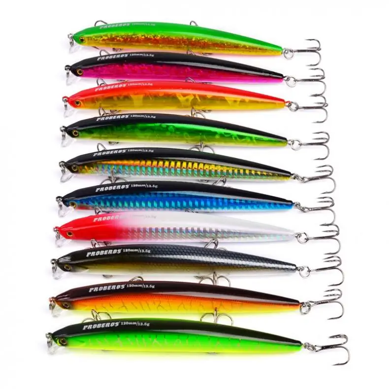 

10pcs/lot 12cm 13.5g Artificial Hard Lure Laser Minnow Bait Different Colors with Treble Hook for alpine, sea bass and so on