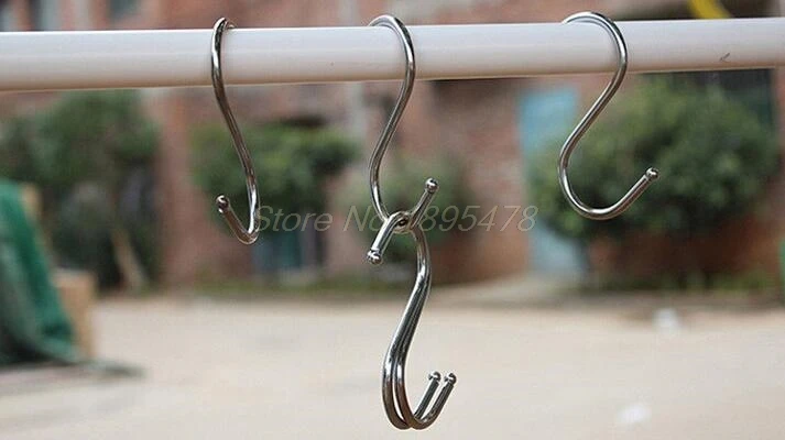 

500pcs Stainless Steel S Hooks Kitchen Pot Pan Hanging Hanger Rack Rail Clothes Storage Holder Organizer Butcher Meat Dryer