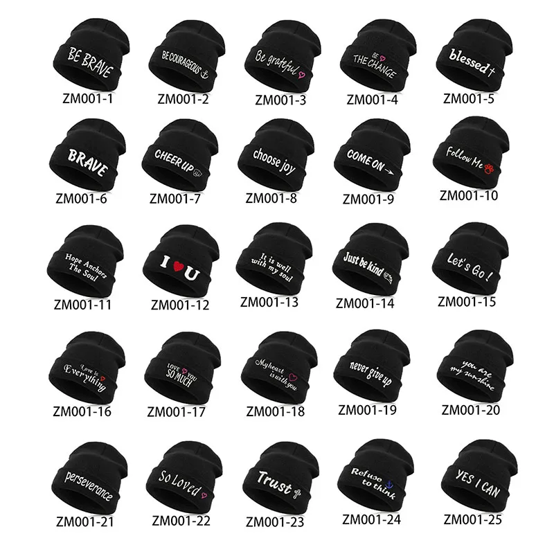 Beanie шляпа Skullie шапка, вязаная шапка-носок зима-осень вышивка лозунг девиз слова в стиле панк Для мужчин Для женщин для мальчиков и девочек для уличных танцев