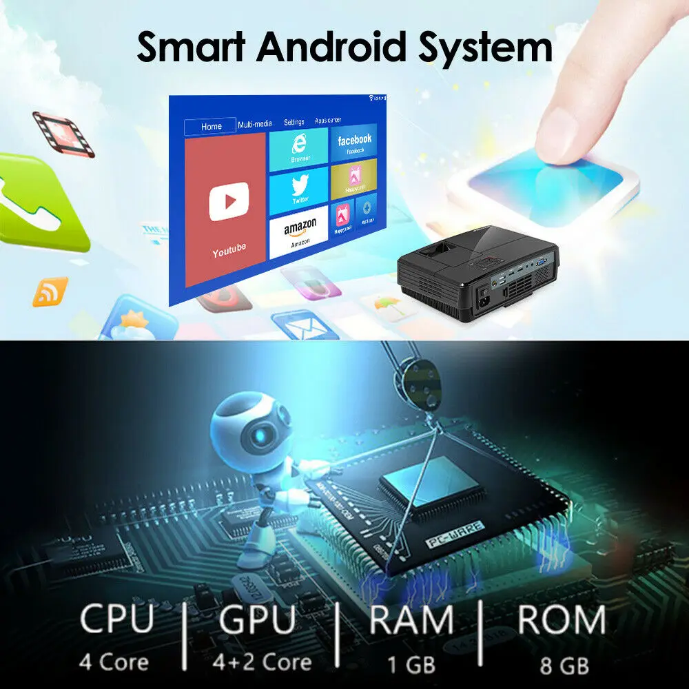 A3 + светодиодный Android 6 0 lcd Full HD мини-проектор c WiFi домашний кинотеатр Beamer bluetooth