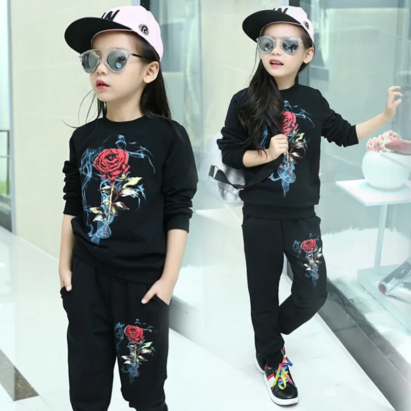 Комплекты одежды для девочек хлопковая детская одежда с розами футболка