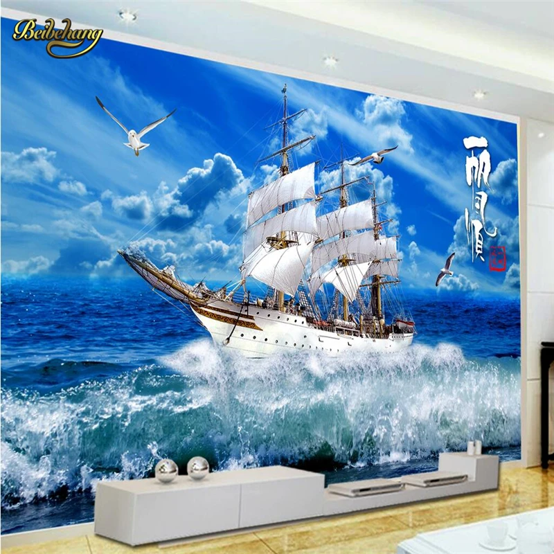 3D фотообои на заказ парусник в море Пляжная настенная бумага для живописи дивана