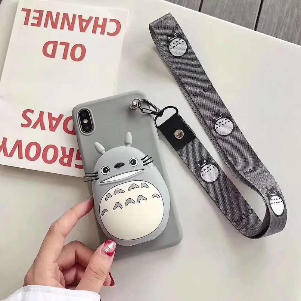 C 3D мультфильм Тоторо кошелек на молнии монета сумка чехол для телефона для iPhone XR X 6 6S 7 8 Plus XS Max Ститч медведь шнур с изображением кролика чехол для троса - Цвет: C