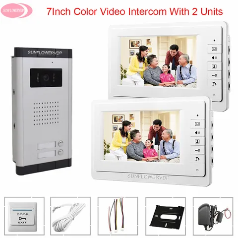 Видеодомофон для входной двери, цветной проводной видеодомофон 7 дюймов, подходит для квартир и домофонов 2/3/4/5 семей