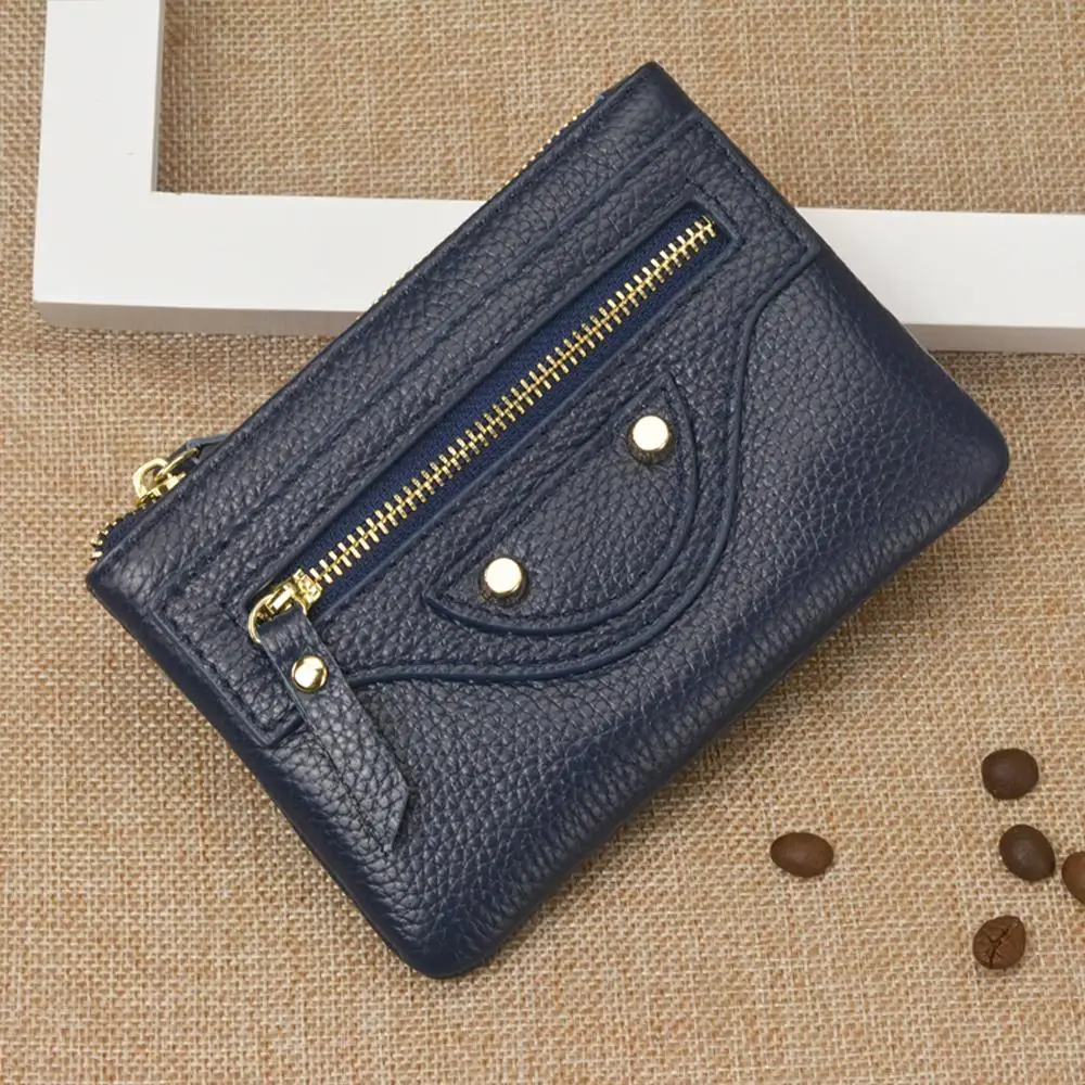 Dark blue Кошельки для монет, женские кошельки, верхний слой, натуральная кожа, мини-кошелек, маленький мешочек для монет, на молнии, сумка, держатель для карт, карман, мужской кошелек из воловьей кожи - Цвет: Dark blue